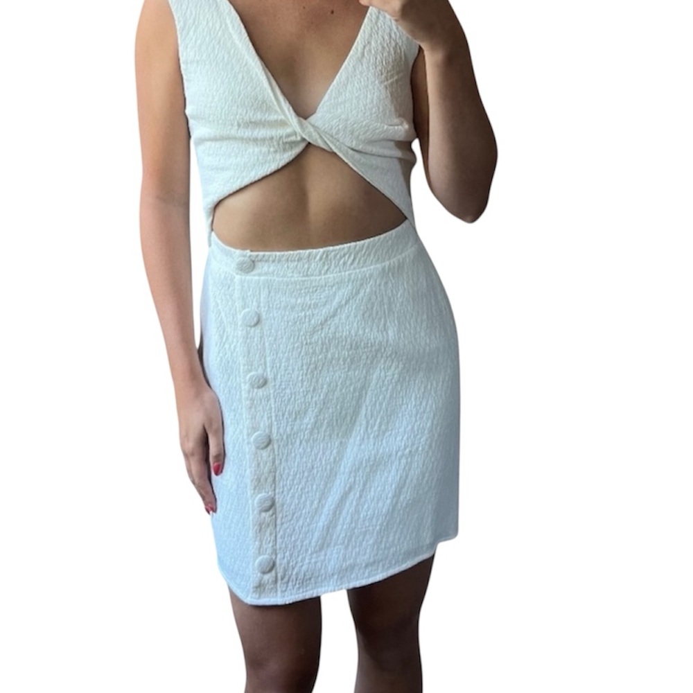 Sabo Skirt White Twist Front Open Button Detail Skirt- Small